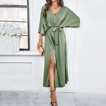 Lelanie | Elegante Maxi Jurk met V-Hals en Ceintuur