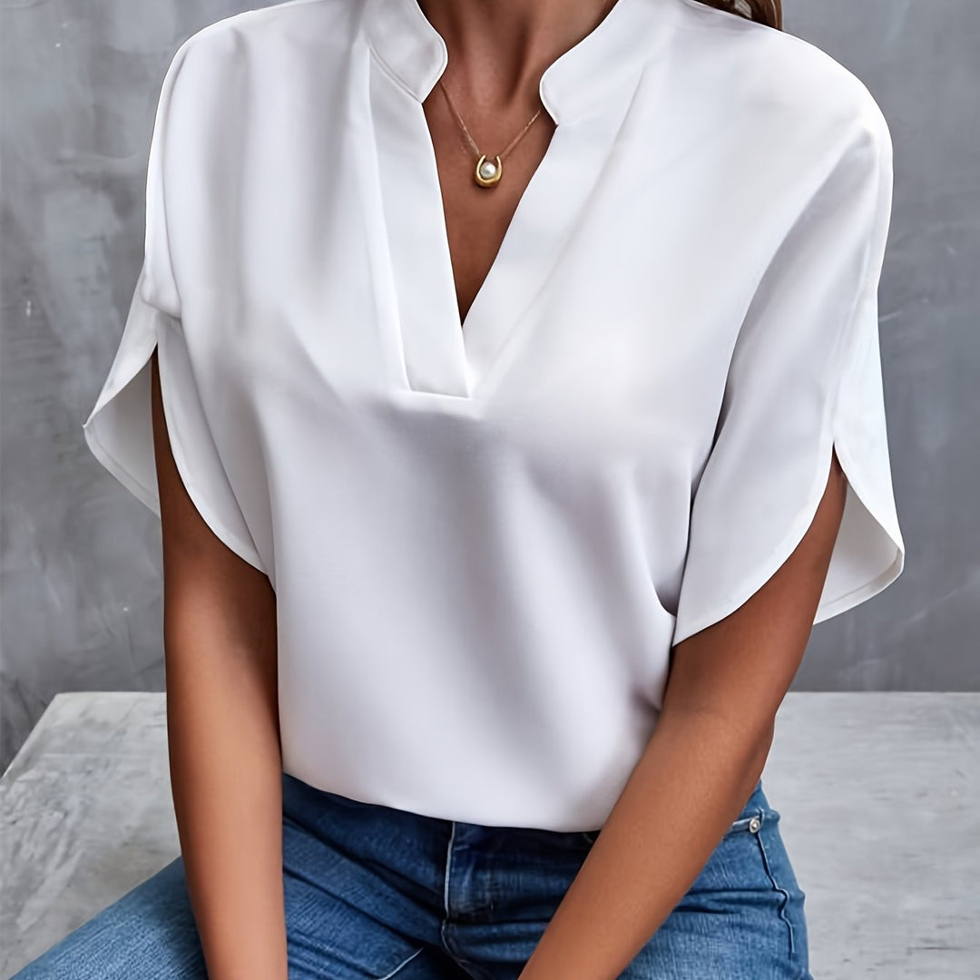 Lightweight Women's Blouse with V-Neck and Short Sleeves