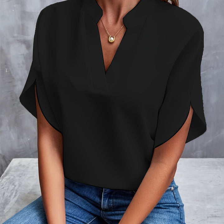 Lightweight Women's Blouse with V-Neck and Short Sleeves