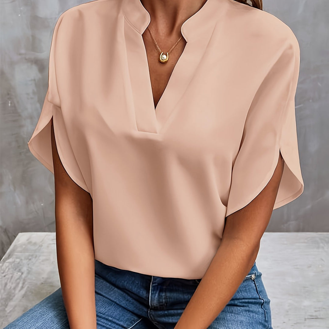 Lightweight Women's Blouse with V-Neck and Short Sleeves