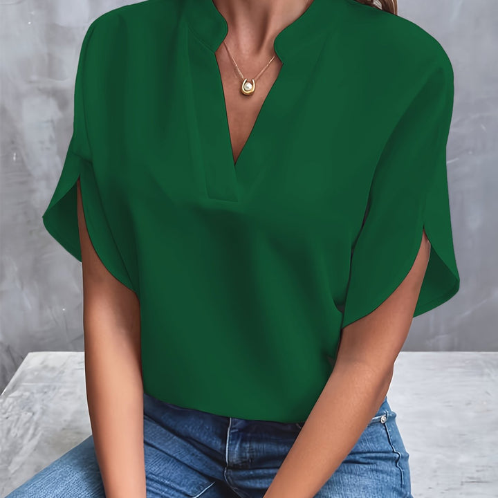 Lightweight Women's Blouse with V-Neck and Short Sleeves