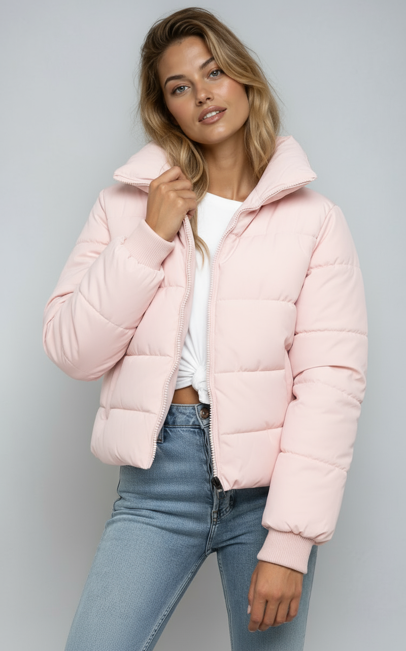 Comfortabele Gewatteerde Dames Puffer Jas Kort Met Rits