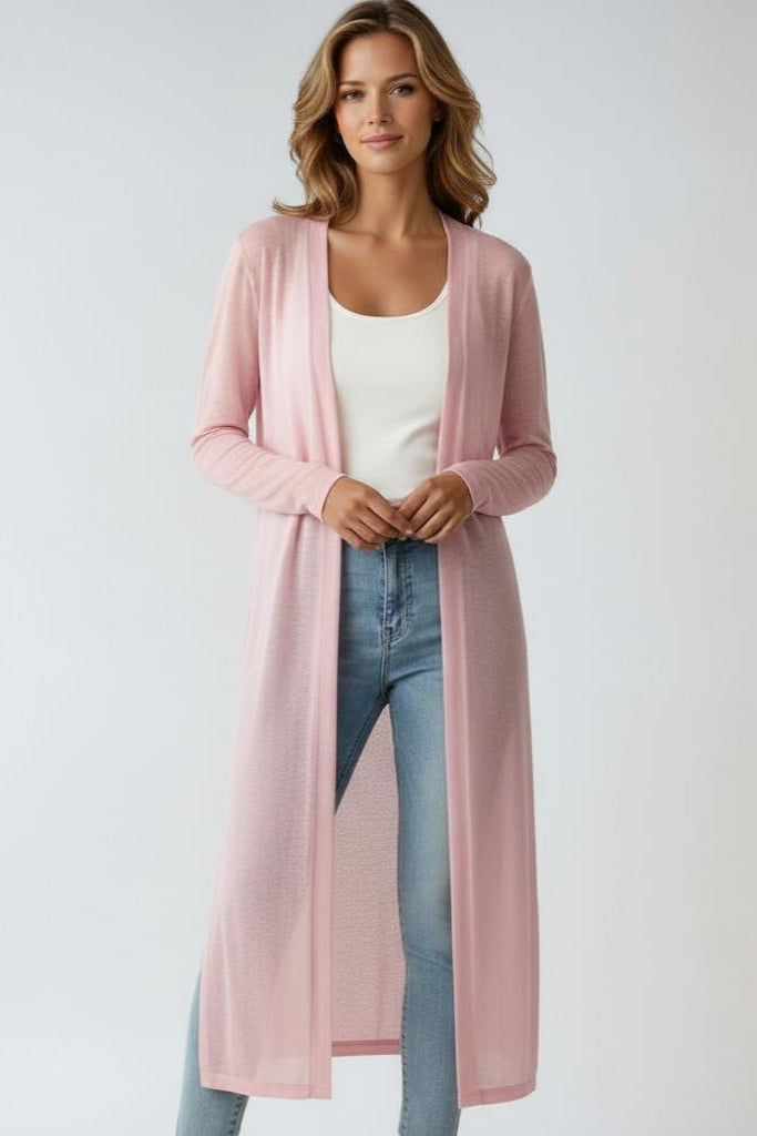 Comfortable Women's Long Cardigan with Open Front and Slit