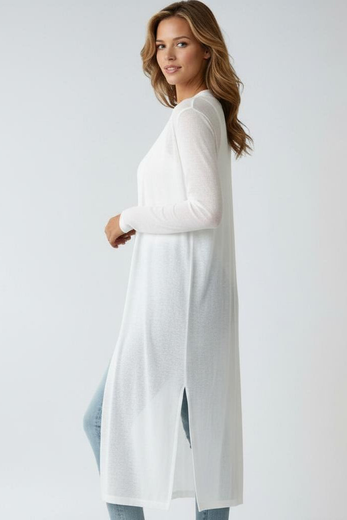 Comfortable Women's Long Cardigan with Open Front and Slit