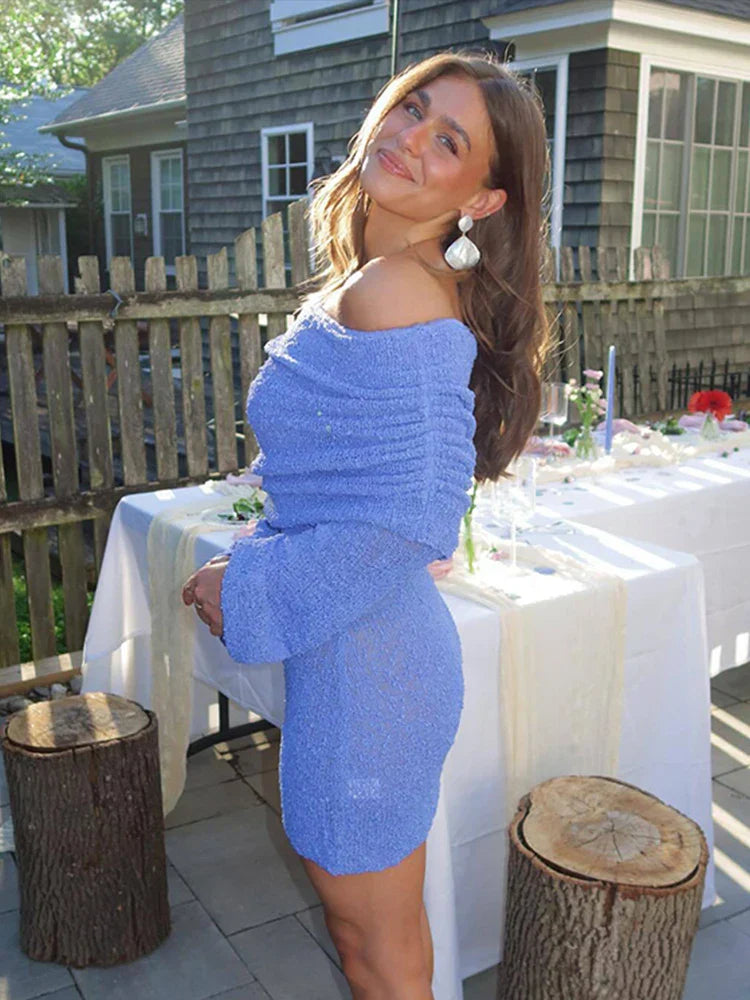 Theressa | Off-Shoulder Mini-Jurk met Verleidelijke Textuur