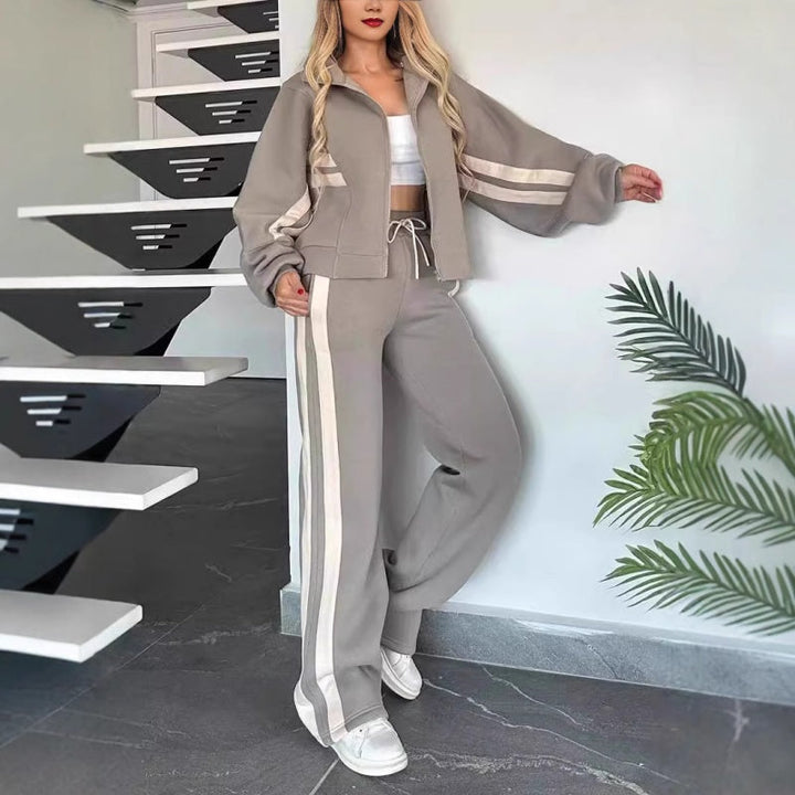 Ensemble Survêtement Tendance pour Femme avec Veste et Pantalon Large