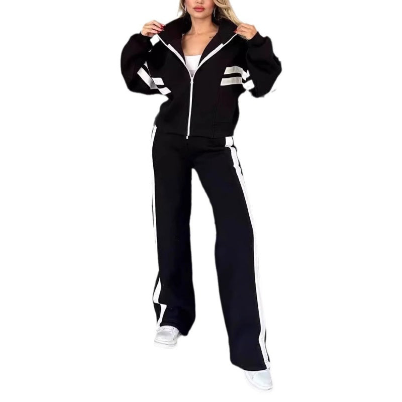 Ensemble Survêtement Tendance pour Femme avec Veste et Pantalon Large