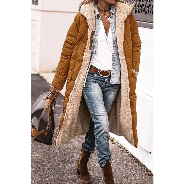 Lange Warme Dames Puffer Jas Met Teddy Voering