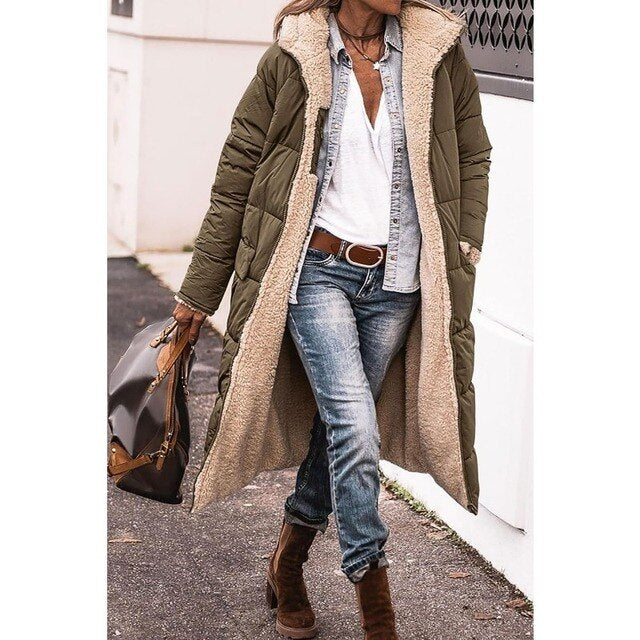 Lange Warme Dames Puffer Jas Met Teddy Voering