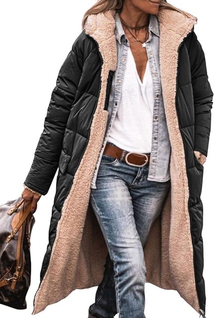 Lange Warme Dames Puffer Jas Met Teddy Voering