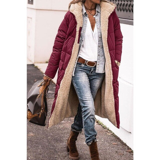 Lange Warme Dames Puffer Jas Met Teddy Voering
