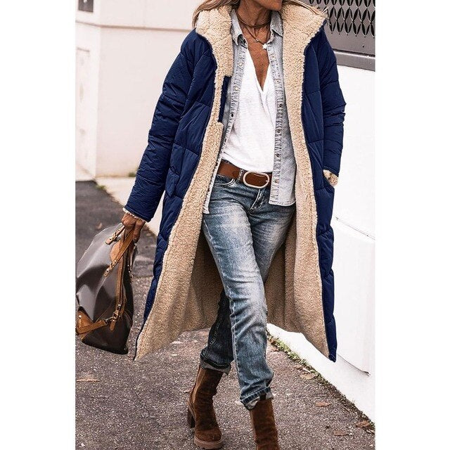 Lange Warme Dames Puffer Jas Met Teddy Voering