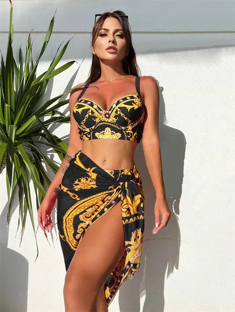Carla | Ensemble bikini jupe taille haute 3 pièces