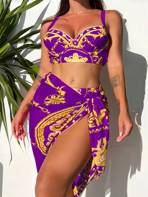Carla | 3-delige Hoge Taille Rok Bikini Set