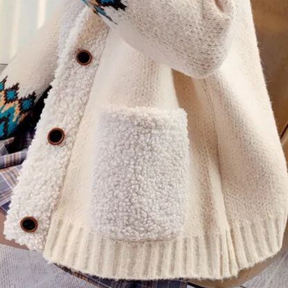 Zachte Beige Gebreide Cardigan voor Vrouwen met Zakken