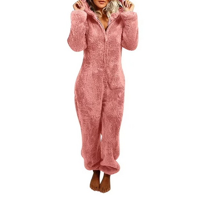 Warme Teddy Fleece Dames Onesie met Capuchon