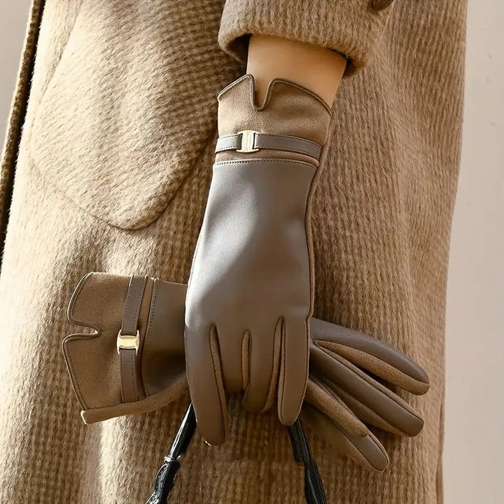 Gants en cuir chauds pour femmes avec doublure en polaire