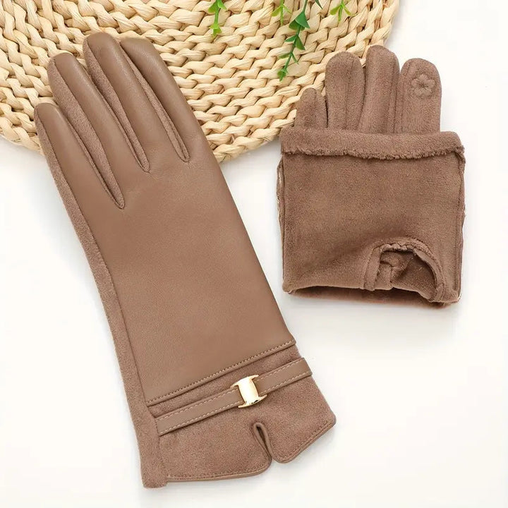 Gants en cuir chauds pour femmes avec doublure en polaire