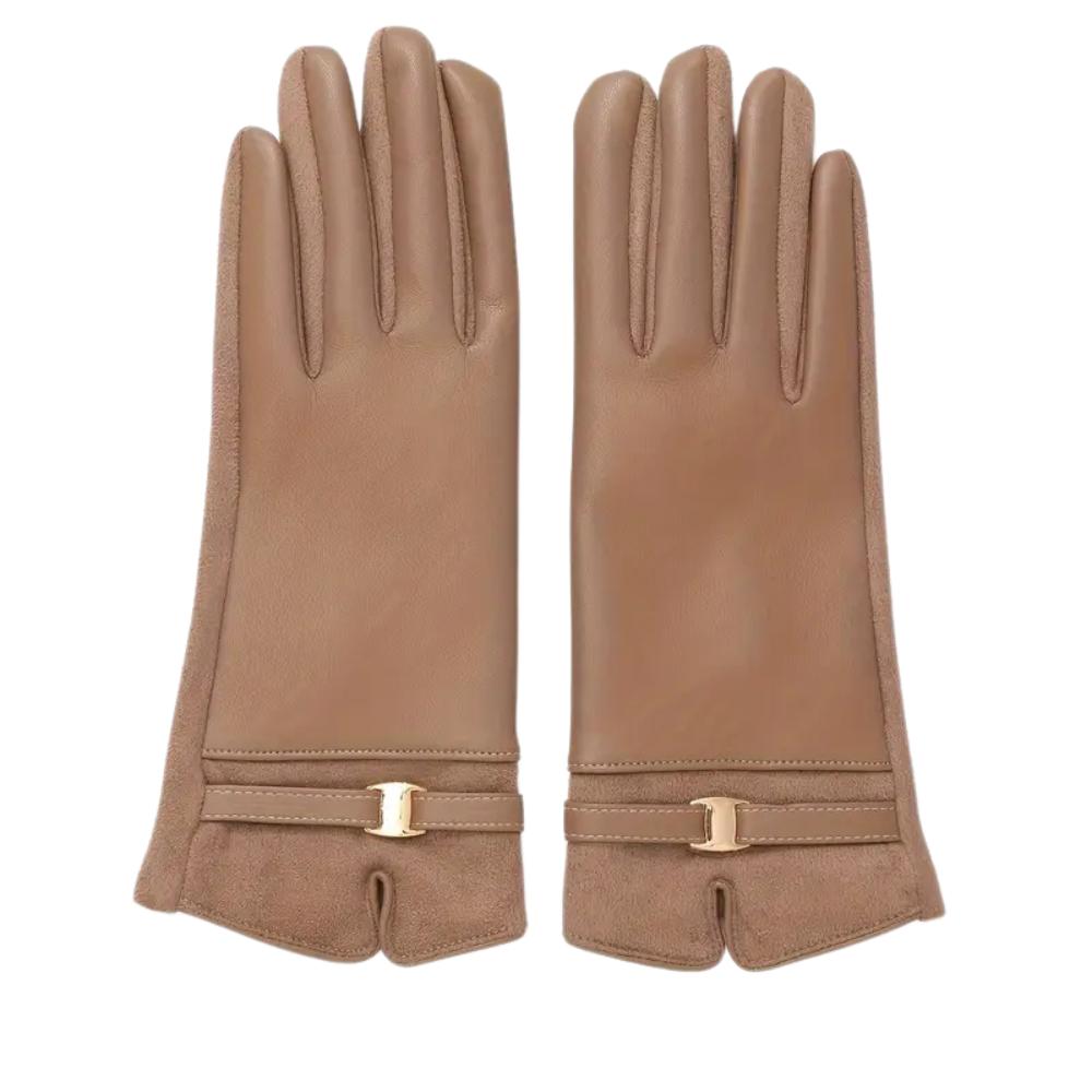 Gants en cuir chauds pour femmes avec doublure en polaire