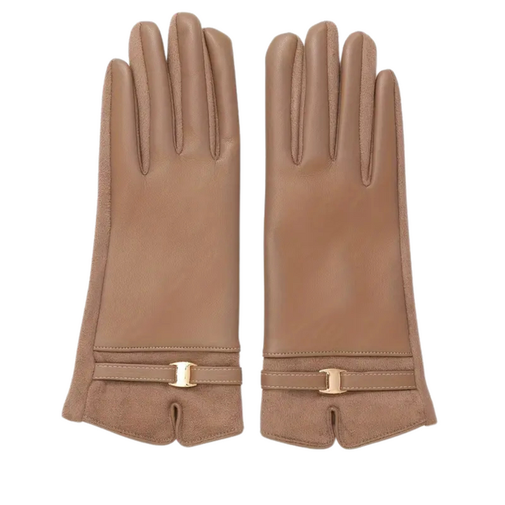 Gants en cuir chauds pour femmes avec doublure en polaire