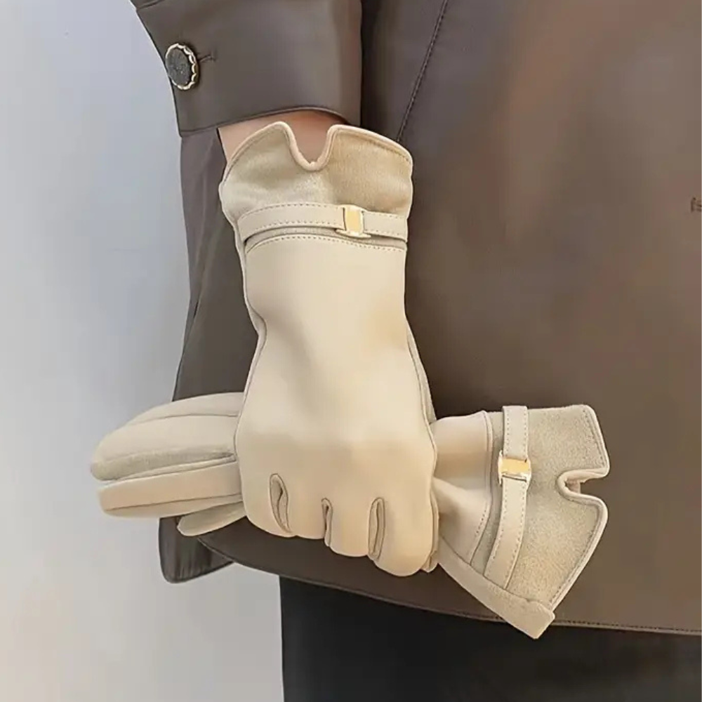 Gants en cuir chauds pour femmes avec doublure en polaire