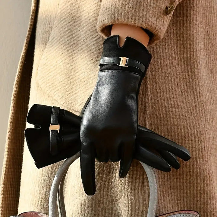 Gants en cuir chauds pour femmes avec doublure en polaire