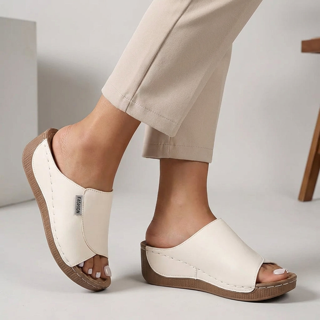 Orthopedic Slip-On Women's Leather Sandals With Open Toe