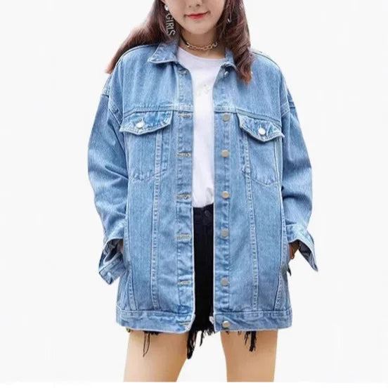 Veste en jean oversize pour femme avec fermeture à boutons et poches