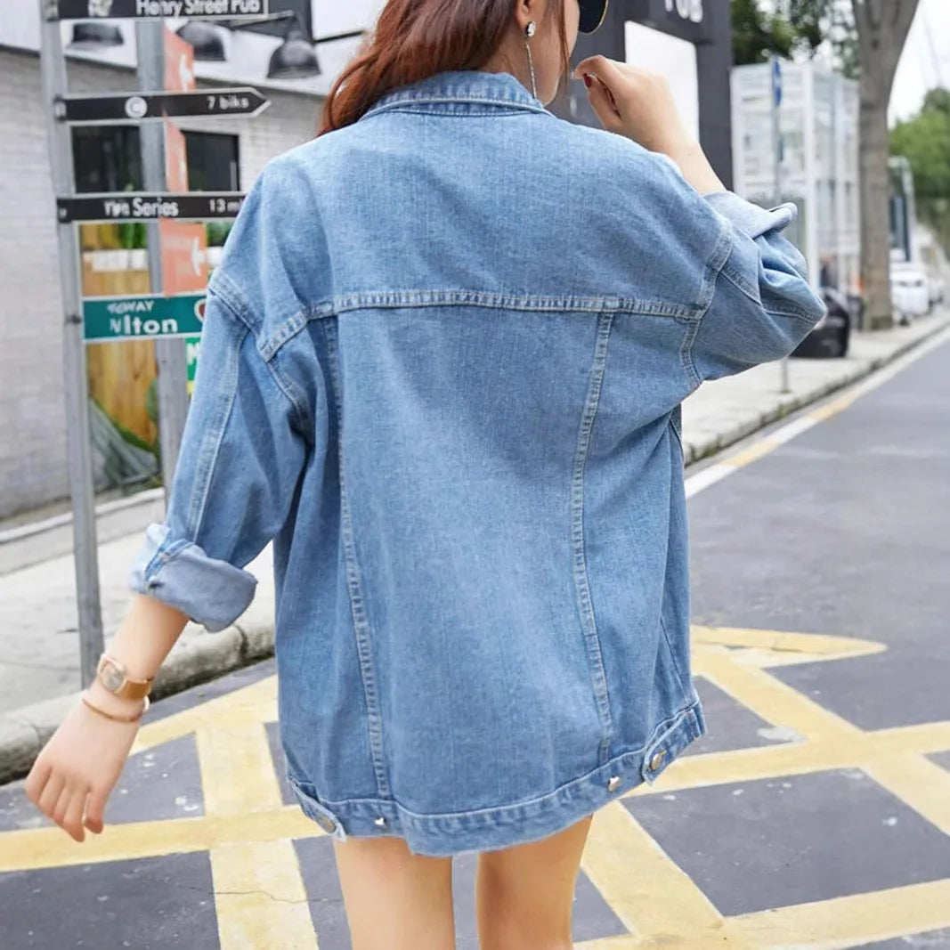 Veste en jean oversize pour femme avec fermeture à boutons et poches