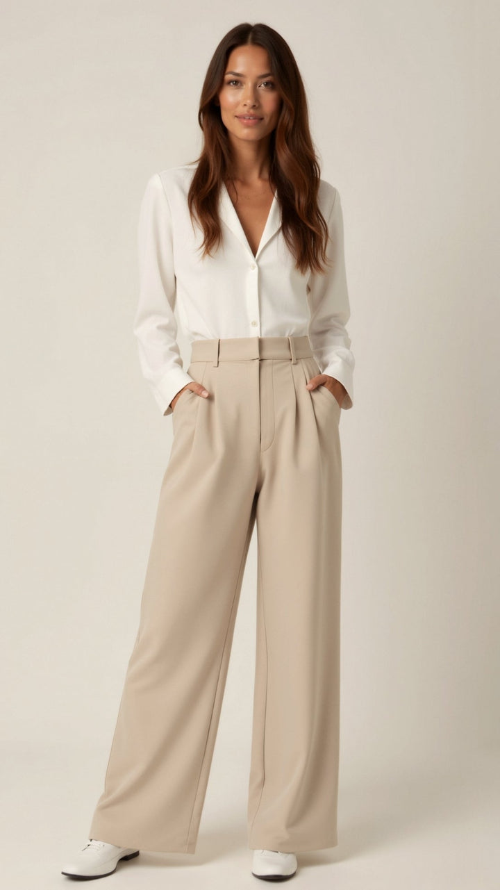 Soepelvallende Dames Pantalon met Hoge Taille en Plooien