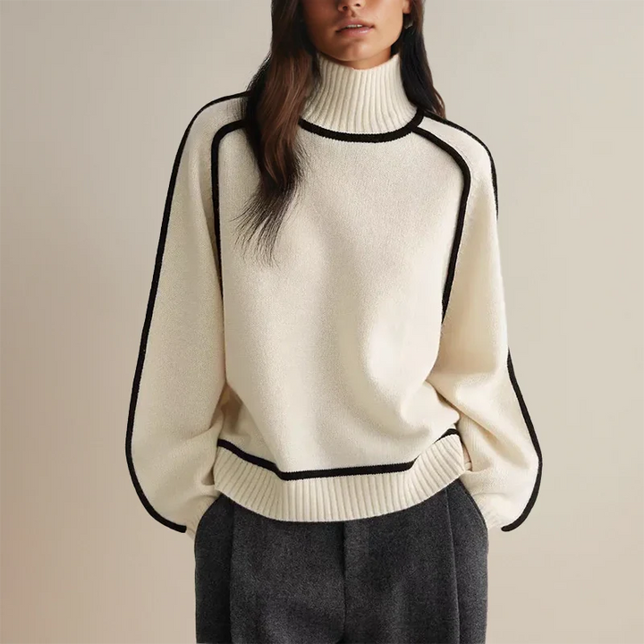 Pull col roulé en maille avec détails contrastés - Pull d'automne