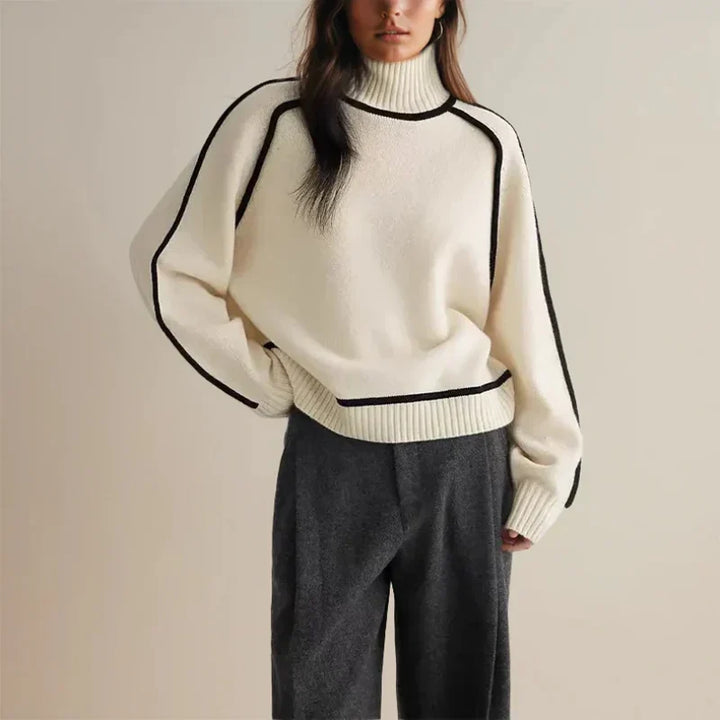 Pull col roulé en maille avec détails contrastés - Pull d'automne