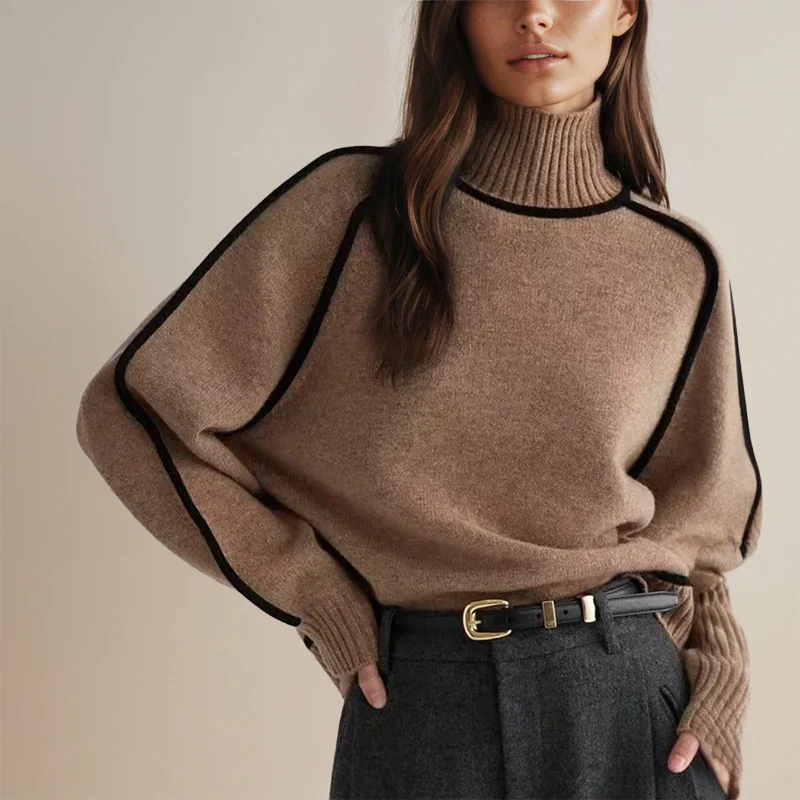 Pull col roulé en maille avec détails contrastés - Pull d'automne