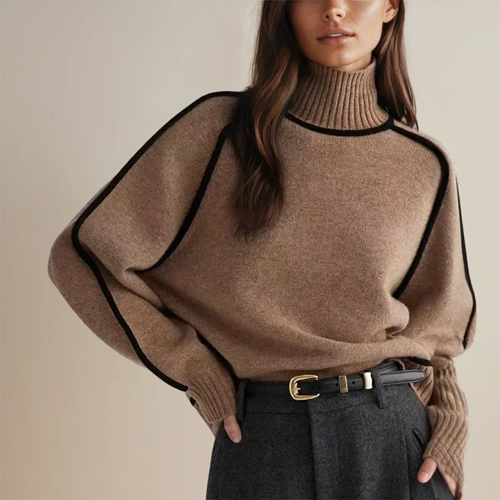 Pull col roulé en maille avec détails contrastés - Pull d'automne