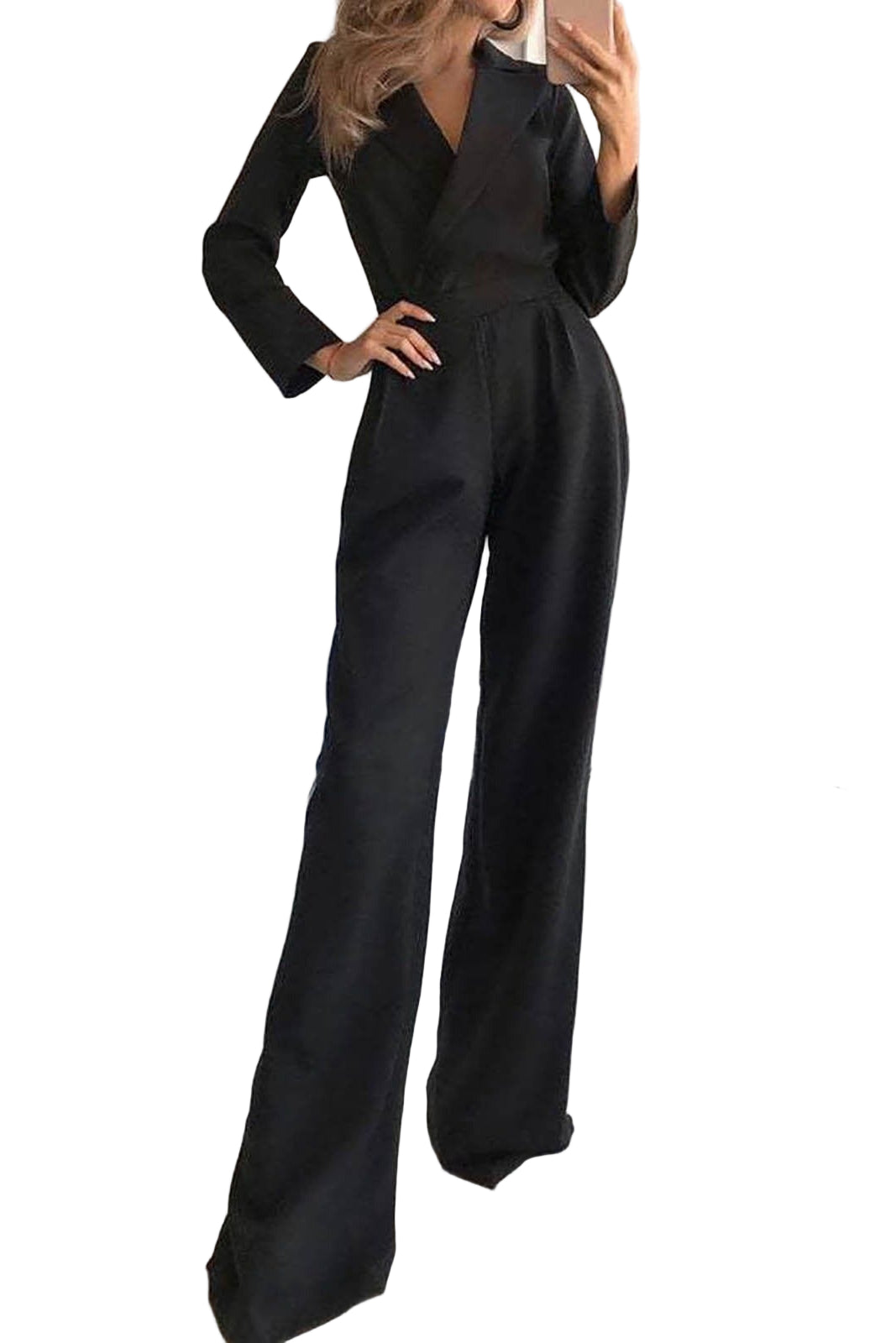 Chic Tailored Women's Jumpsuit with Long Sleeves and Blazer Collar