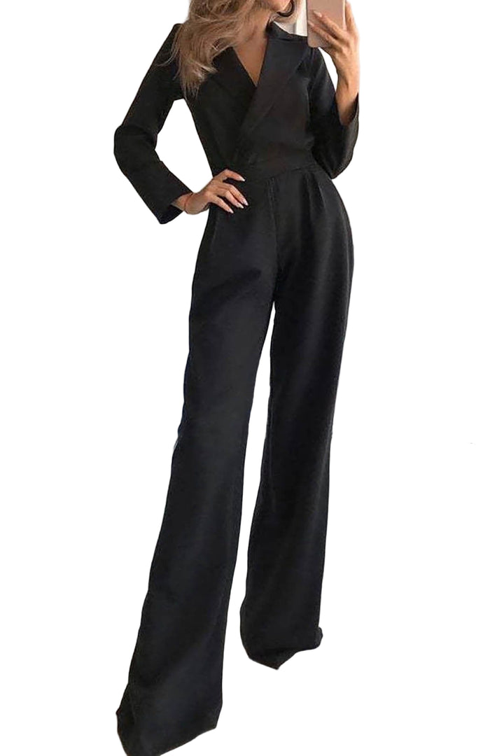 Chic Tailored Women's Jumpsuit with Long Sleeves and Blazer Collar