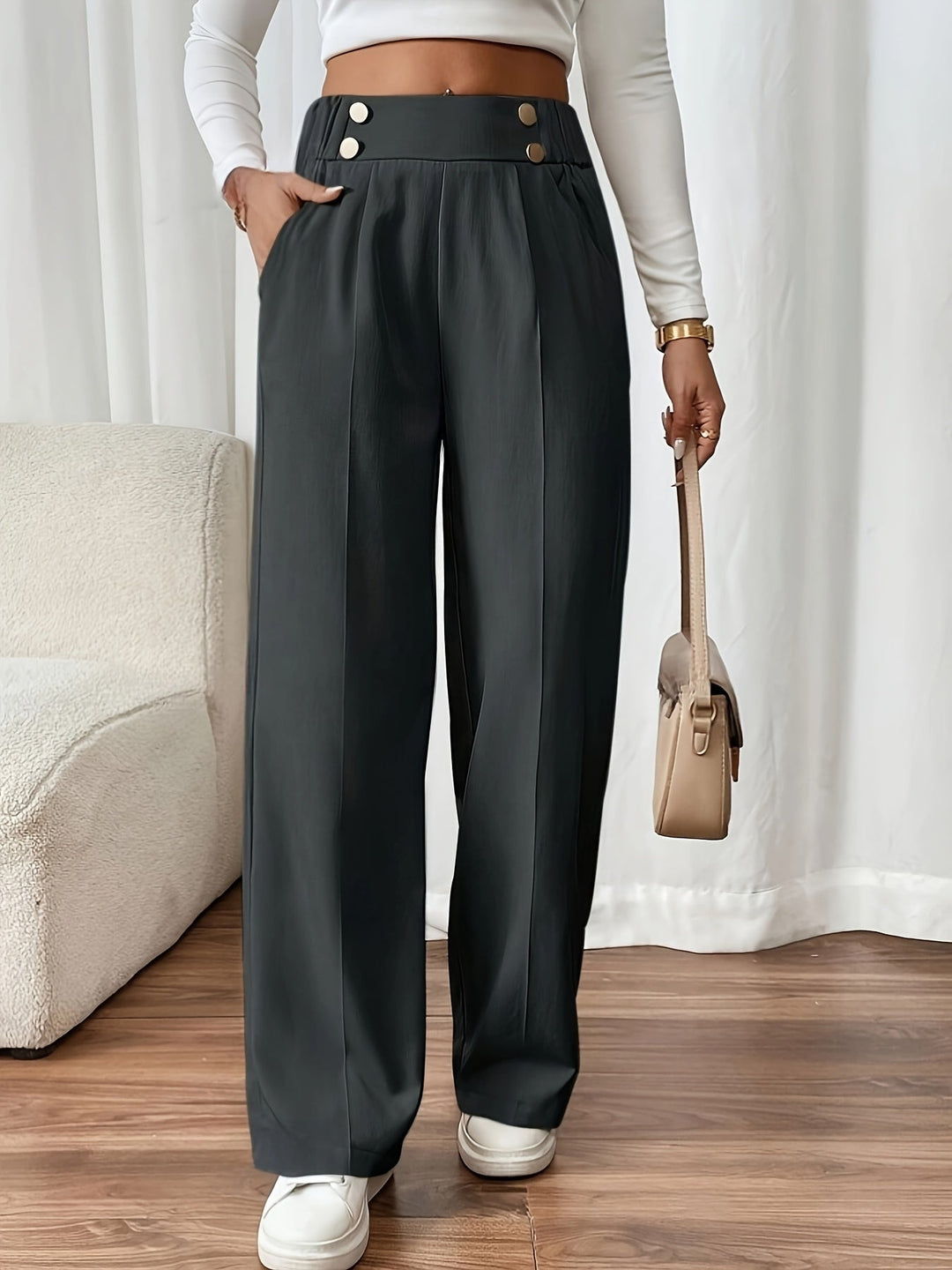 Renna | Elegante High-Waisted Pantalon met Knoopdetail