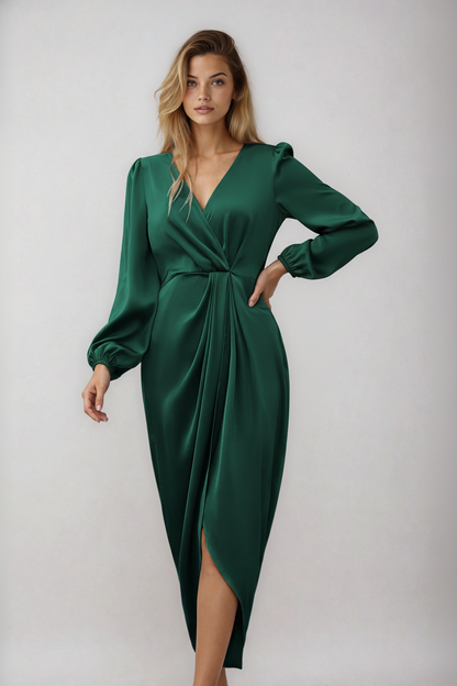 Feestelijke Midi Jurk Met V Hals en Lange Mouwen voor Dames