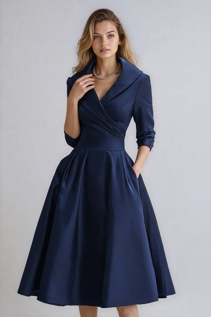 Chique A Lijn Midi Jurk Dames Met Lange Mouwen En Zakken