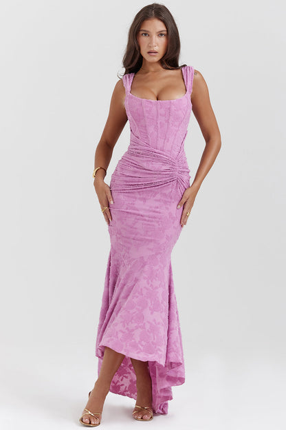 Youna | Elegante Midi Jurk met Asymmetrische Rok en Corsetdetail
