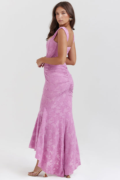 Youna | Elegante Midi Jurk met Asymmetrische Rok en Corsetdetail