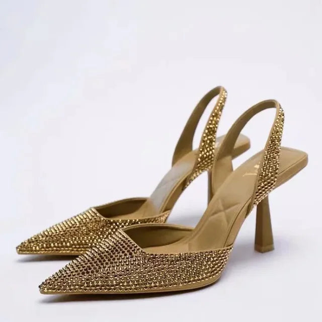 Jaiza | Pointed slingback heels with rhinestones