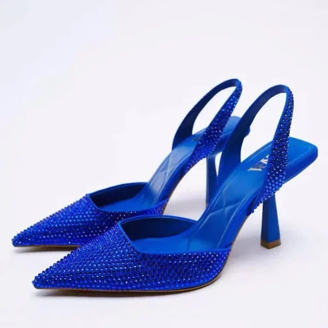Jaiza | Pointed slingback heels with rhinestones