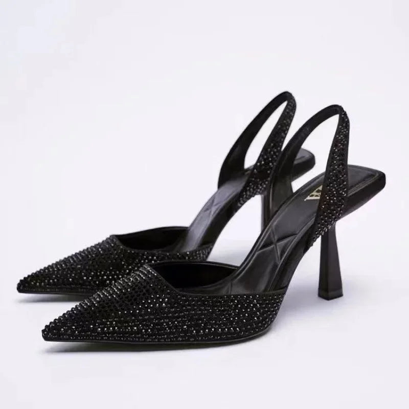 Jaiza | Pointed slingback heels with rhinestones