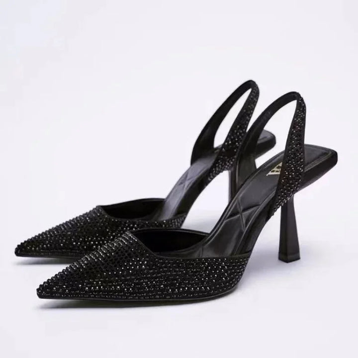 Jaiza | Pointed slingback heels with rhinestones