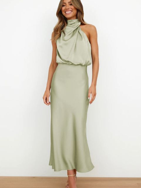 Kathalina | Satijnen Halterjurk met Elegante Halslijn