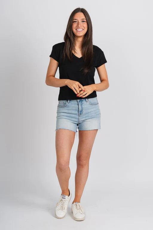 Black Loose-Fitting Top with Round Neck and Short Sleeves