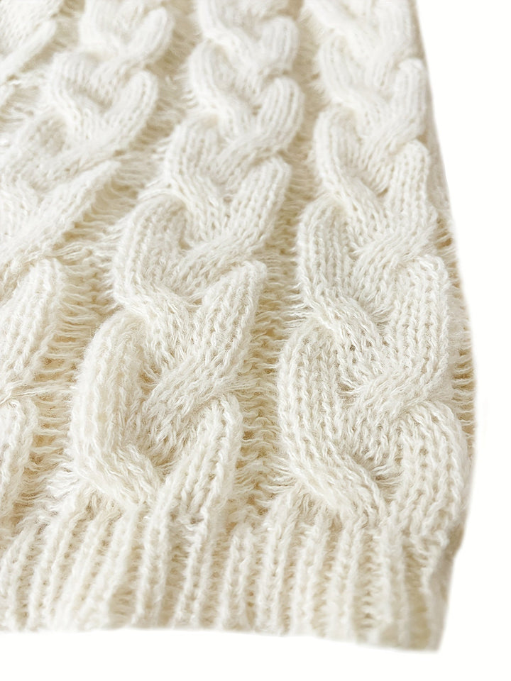Losvallende Kabelgebreide Dames Sweater met Capuchon en Geribde Boorden