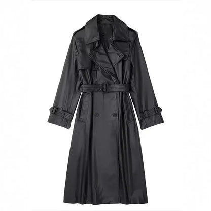 Stijlvolle Leren Dames Trenchcoat met Ceintuur