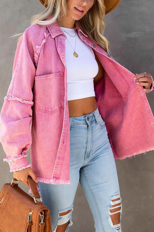 Allma | Casual Oversized Denim Jack met Gerafelde Details